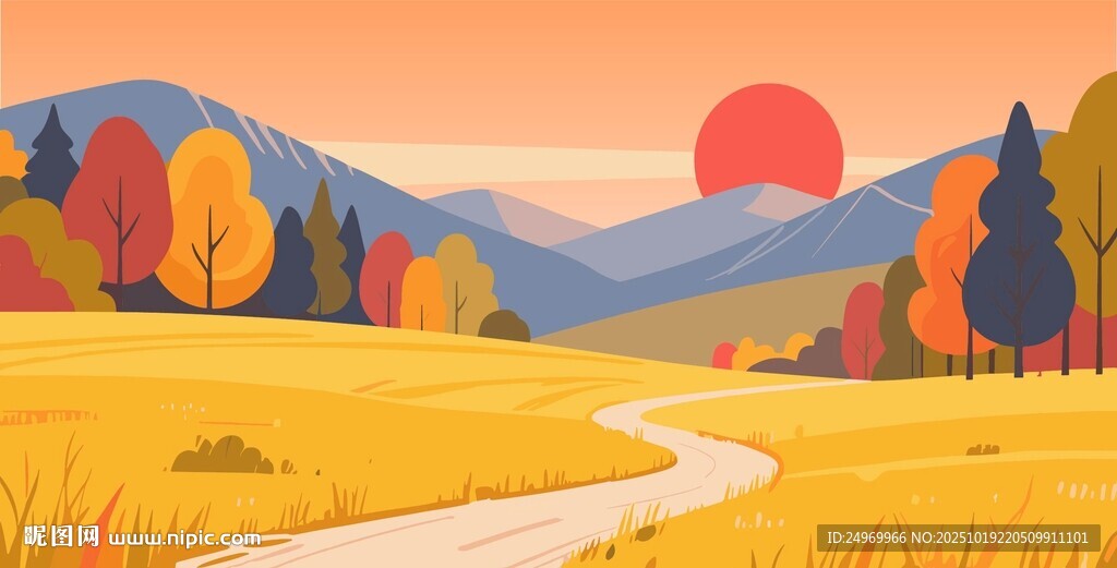 秋日山野风景插画