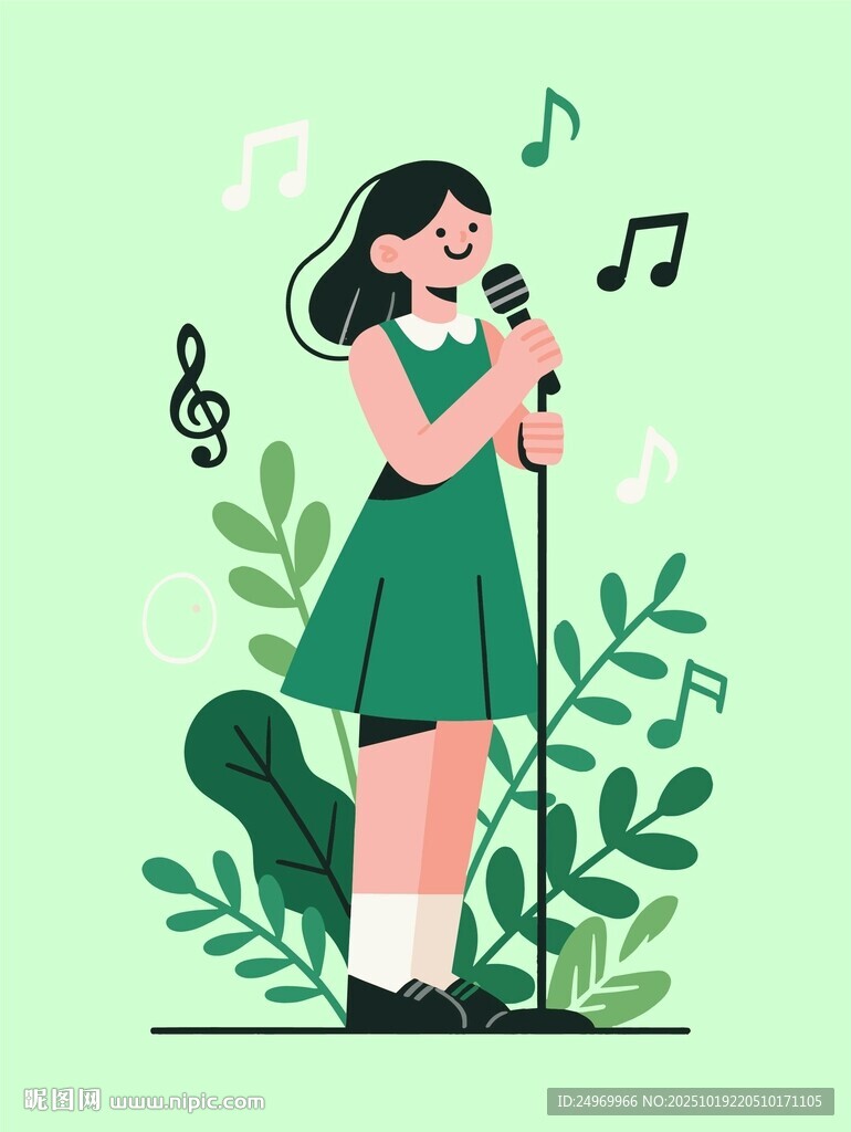 女孩手持话筒插画