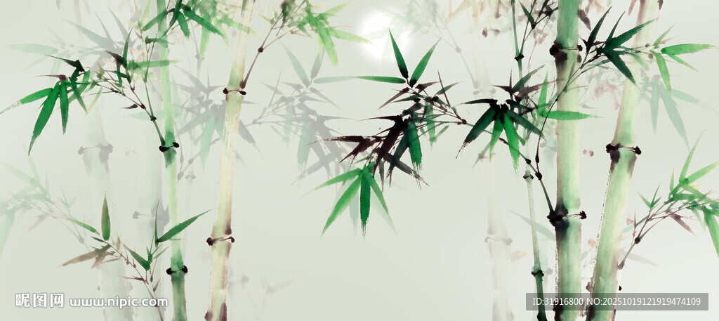 新中式水墨竹子山水画