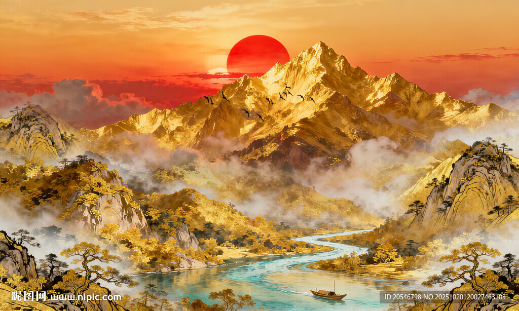金色山水画