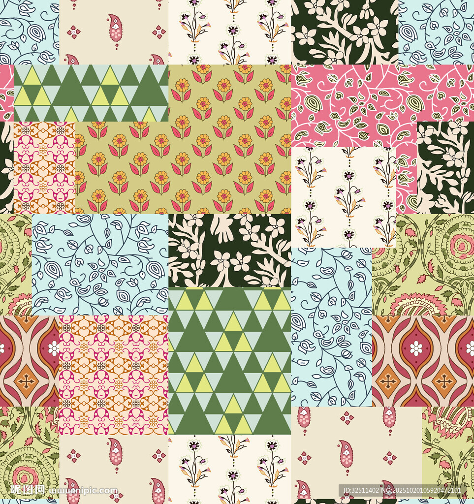多彩拼布图案设计素材