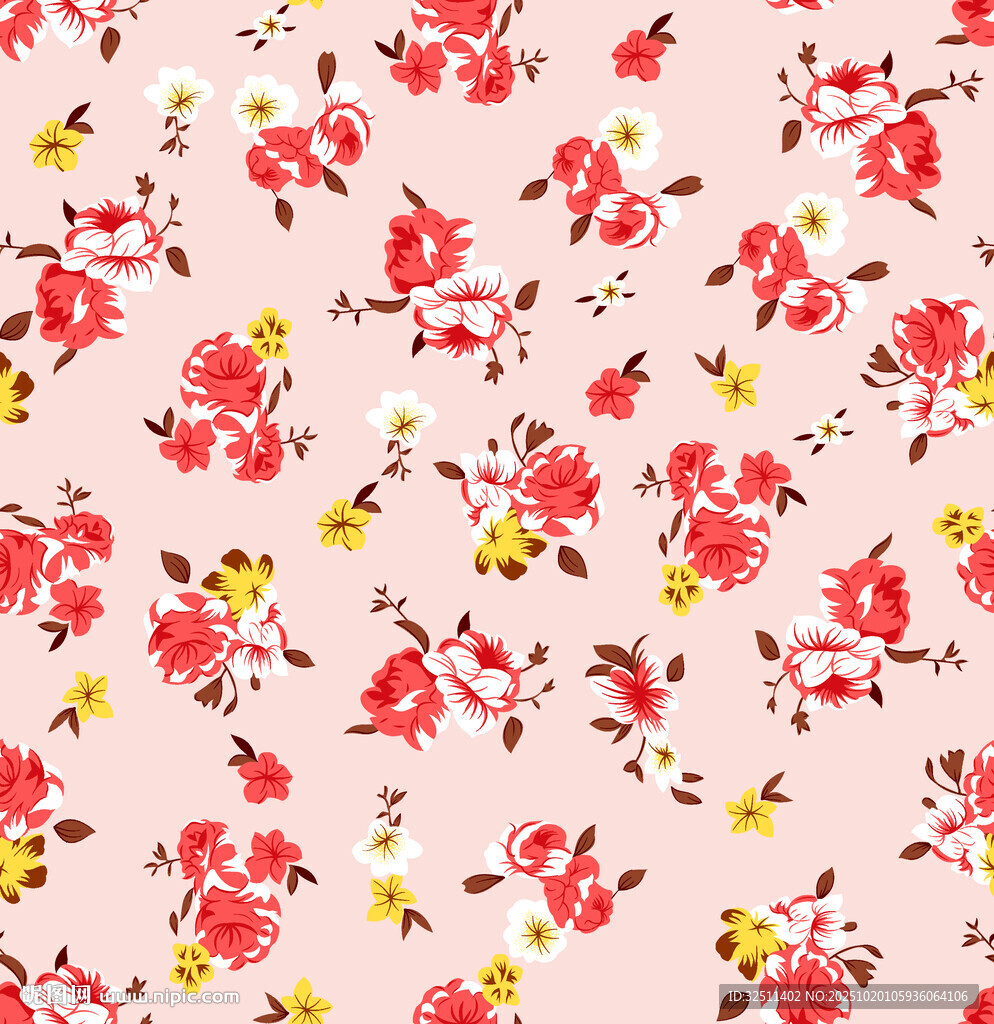 粉色花卉图案布料纹理