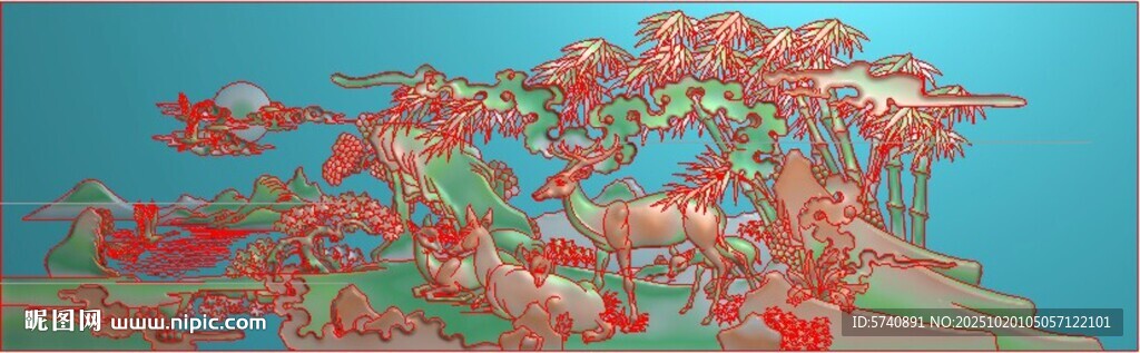 竹鹿同春浮雕图