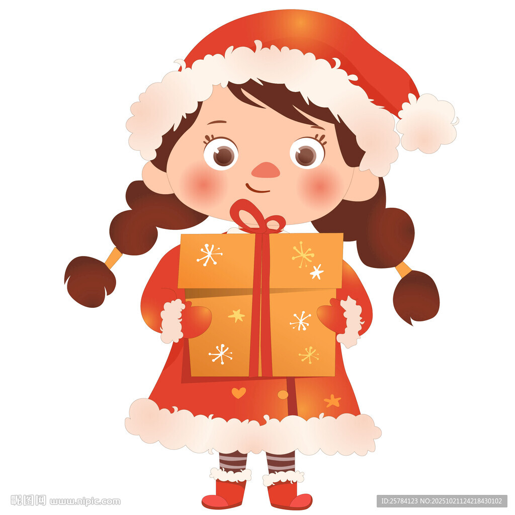 圣诞节可爱女孩圣诞老人装扮插画