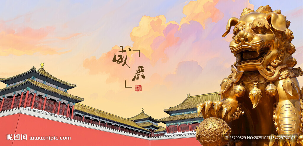 故宫前的威严石狮子