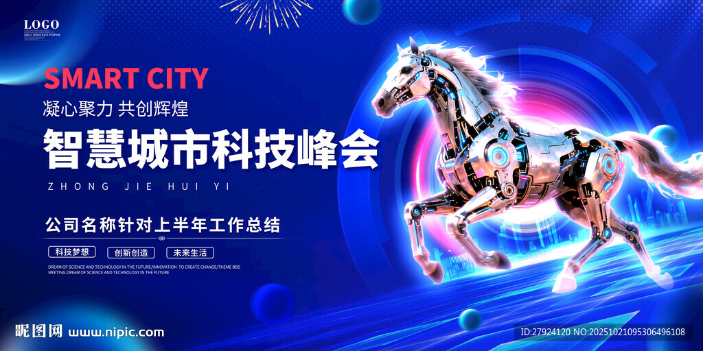 智慧城市峰会科技马年会议主画面