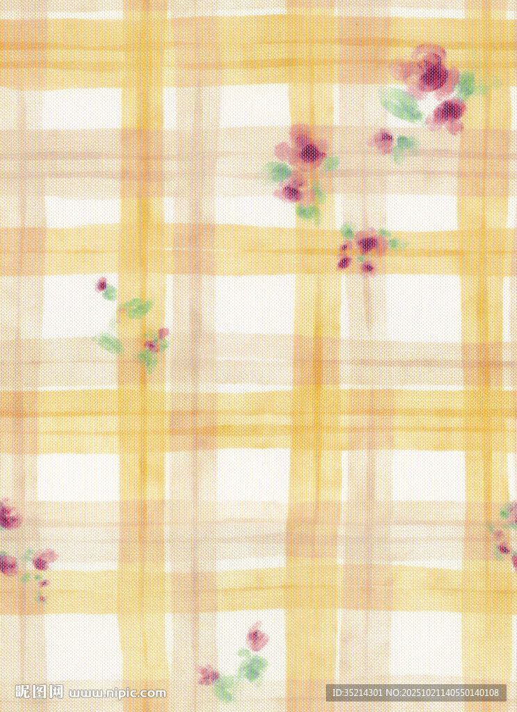 格子花卉图案布料纹理