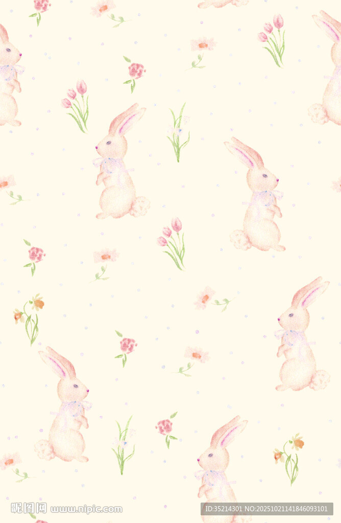 粉色兔子花卉图案背景