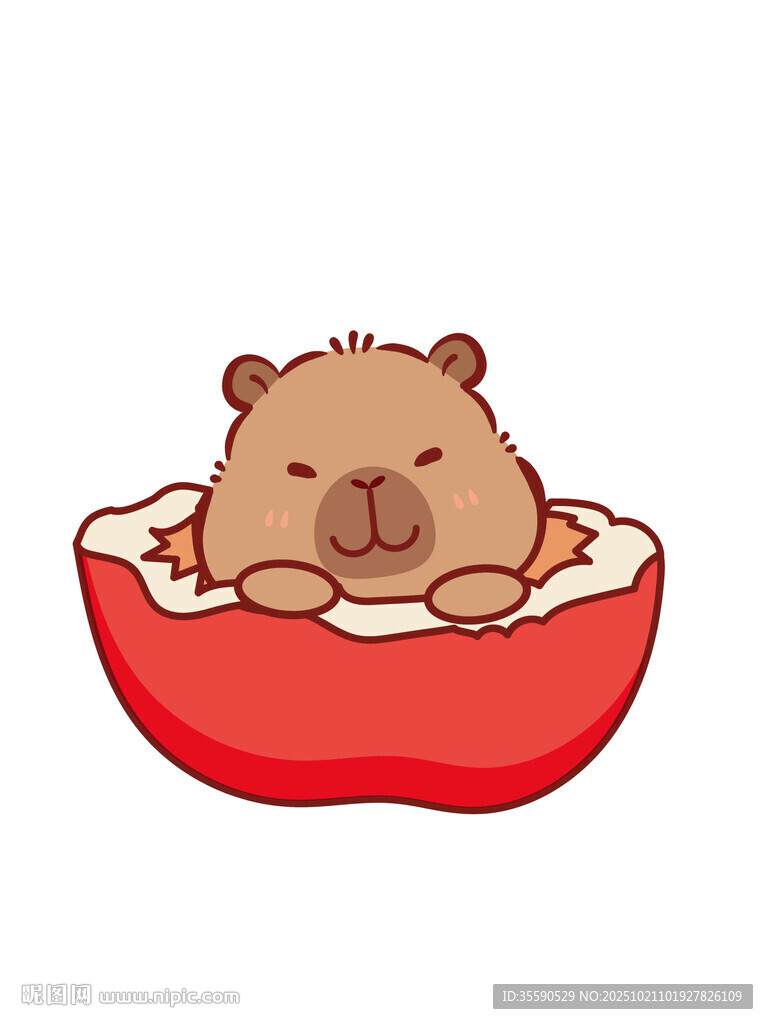 可爱水獭躺红碗中