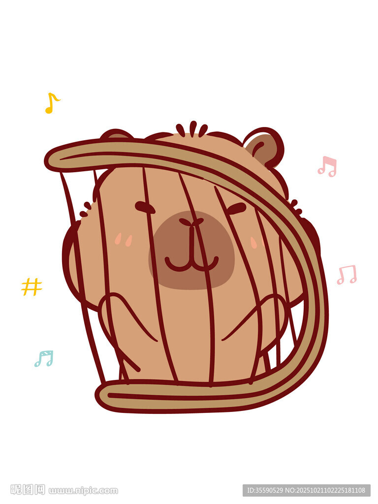 卡通小熊躲在木桶后