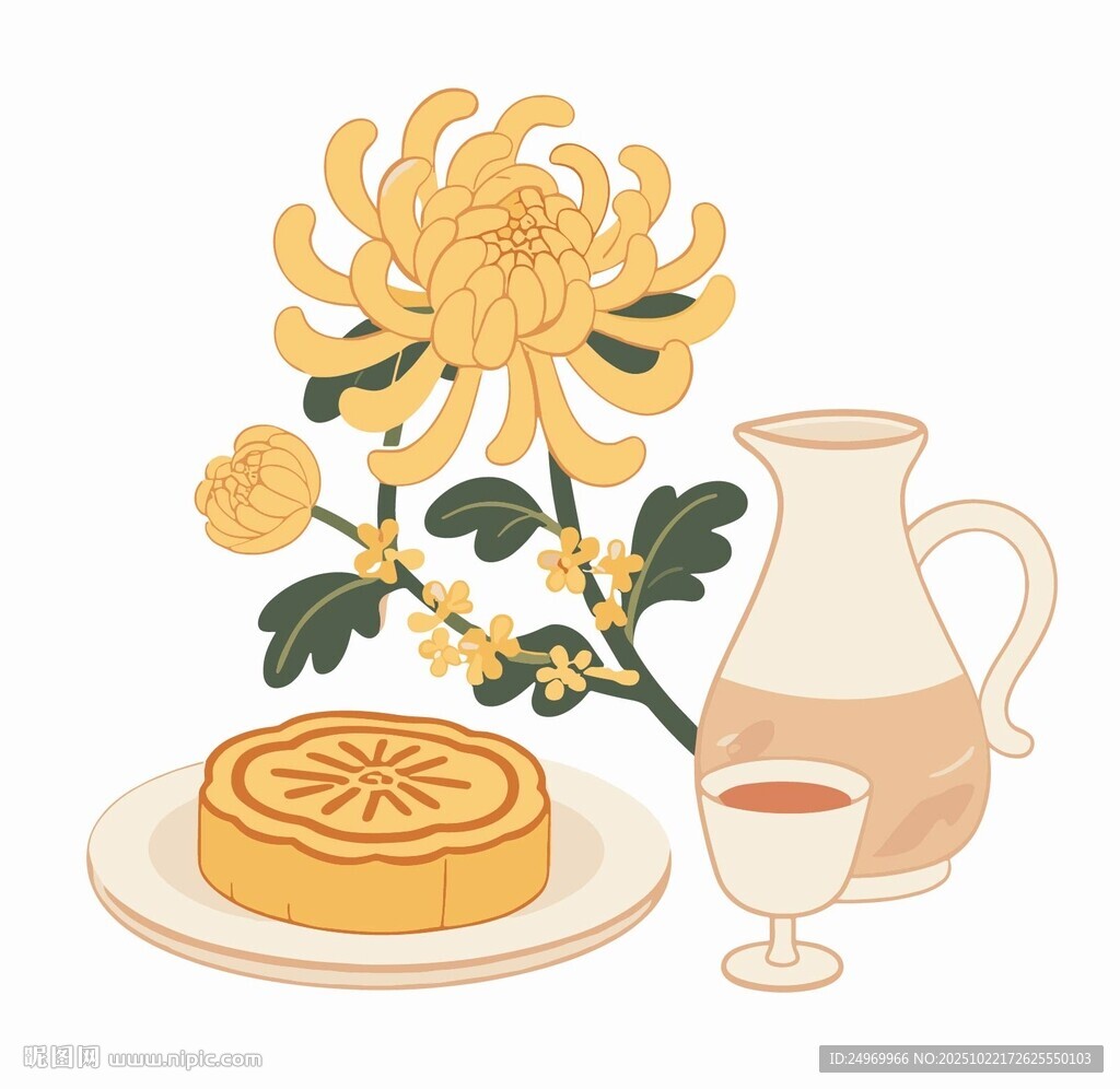 中秋菊花月饼与米酒