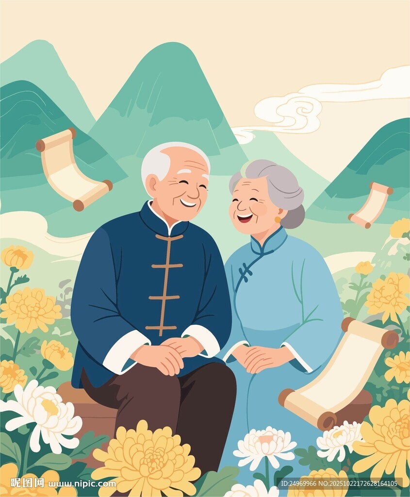 老夫妻相伴赏花享温馨时光