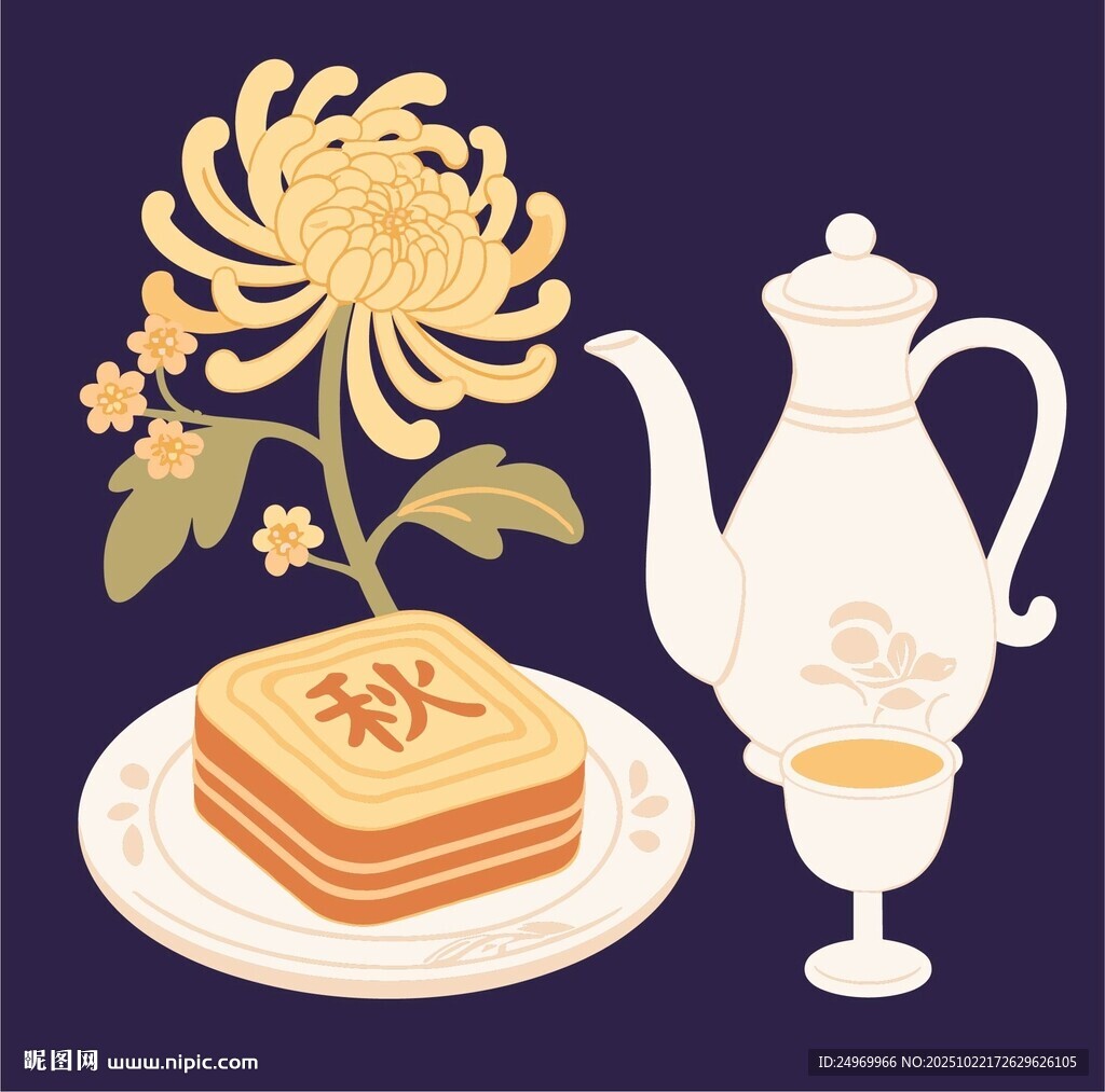 中秋茶点与菊花雅致组合