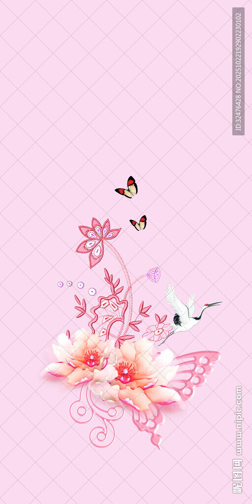 粉色花卉与飞鸟唯美画面