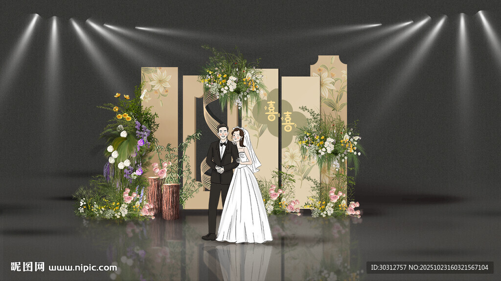 浪漫婚礼舞台上的新人