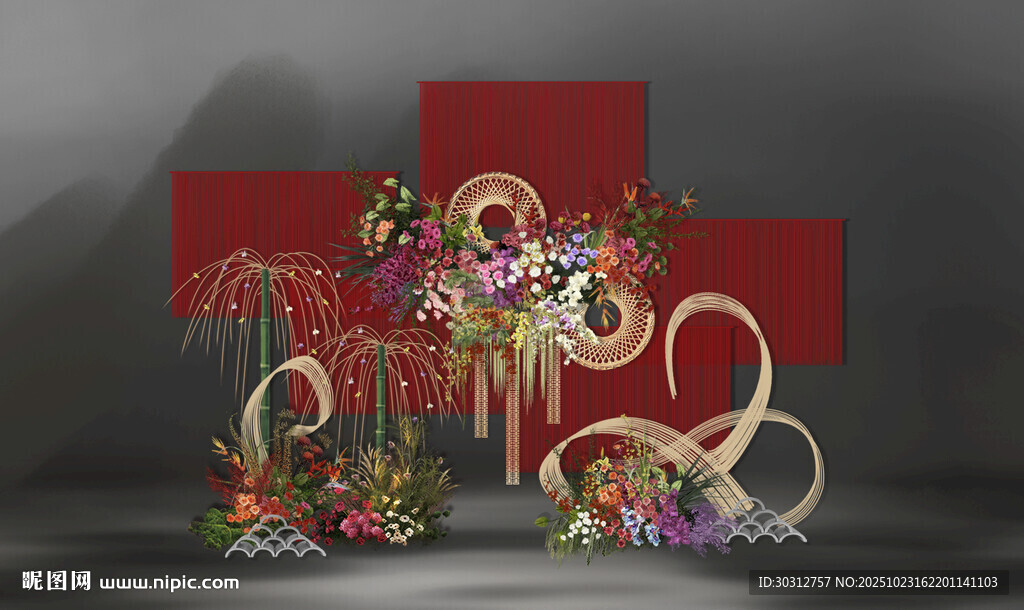 中式婚礼红色花艺装饰