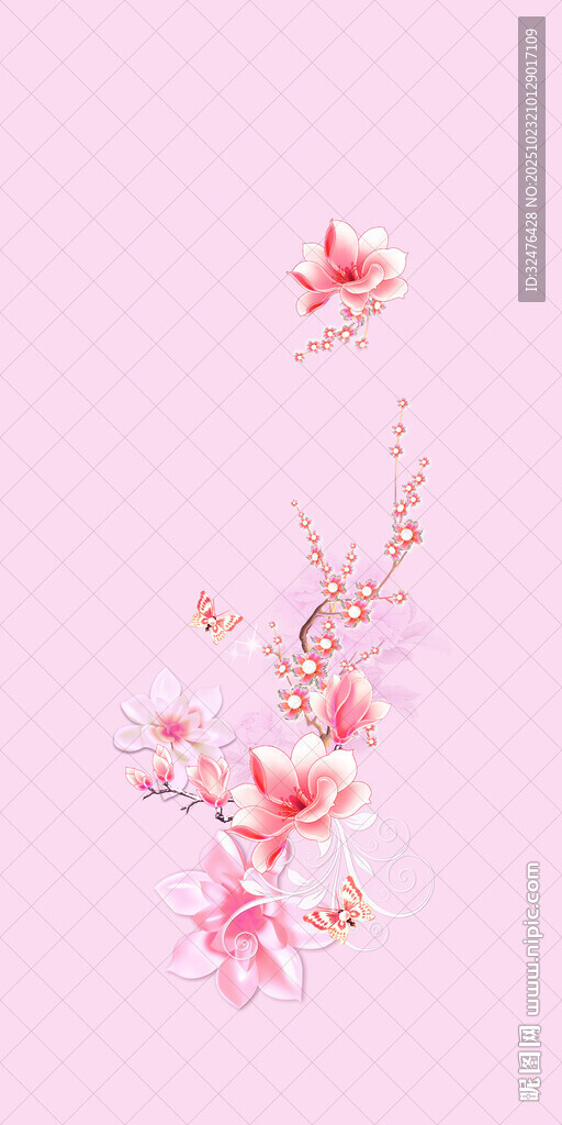 粉色花卉图案设计素材