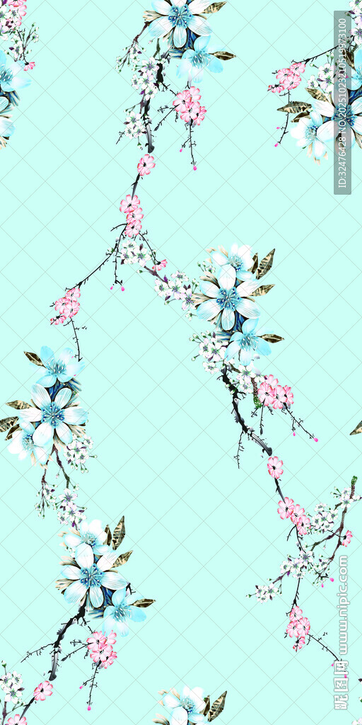 浅蓝色底粉色花朵图案