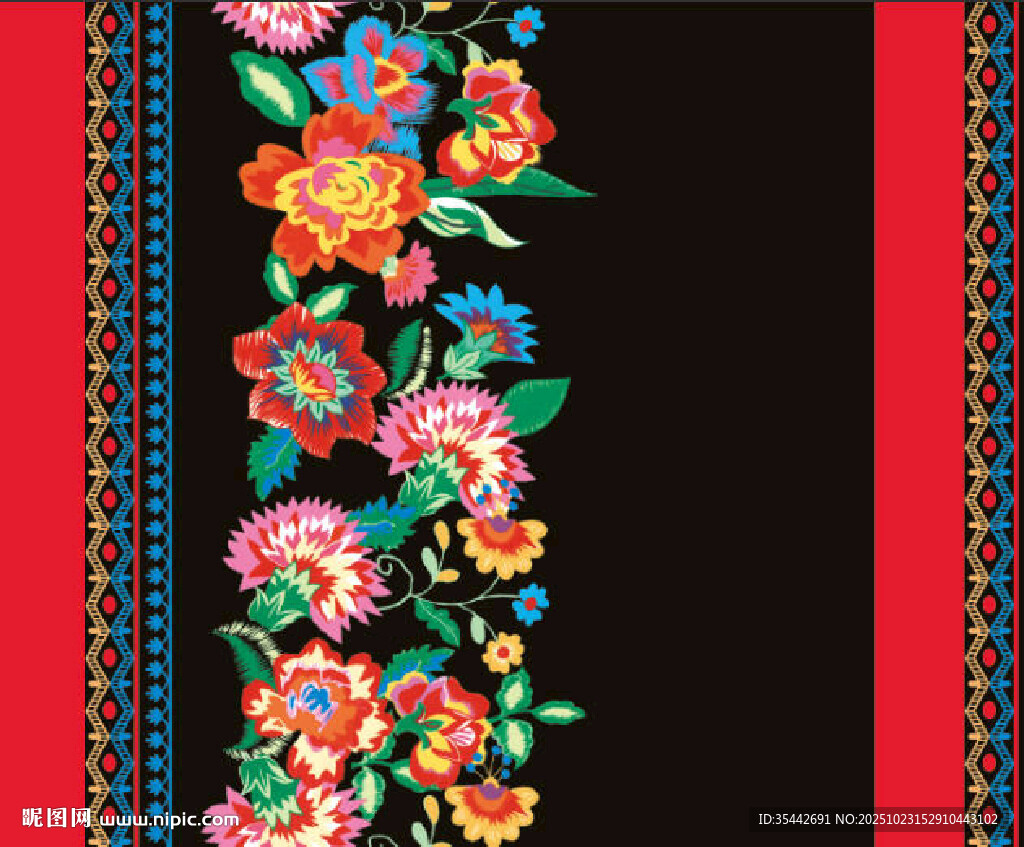 定位黑 花卉图案印花