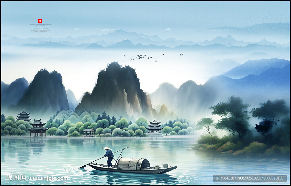 禅意山水水墨画