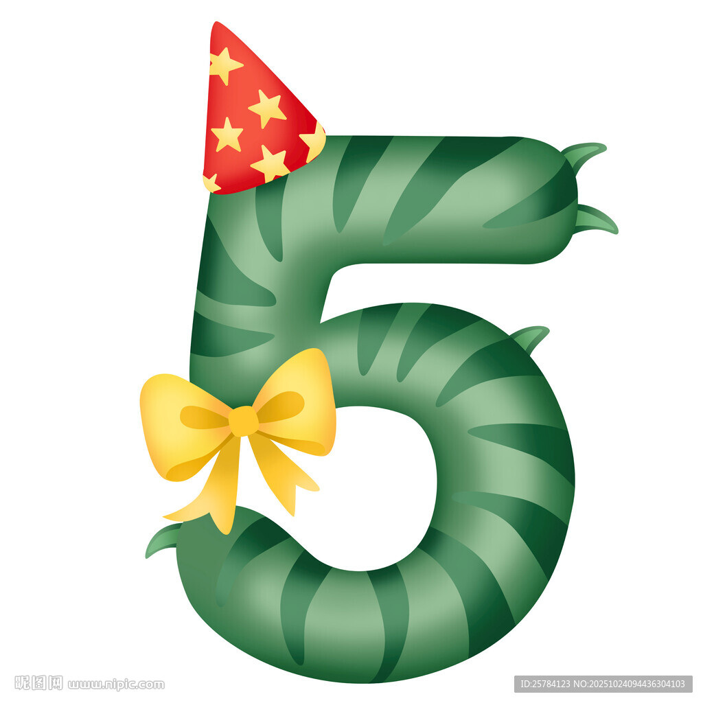 恐龙派对生日数字5倒计时插画