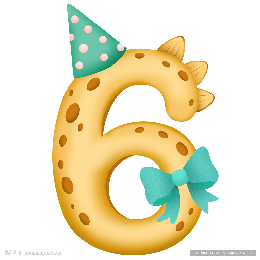恐龙派对生日数字6倒计时插画