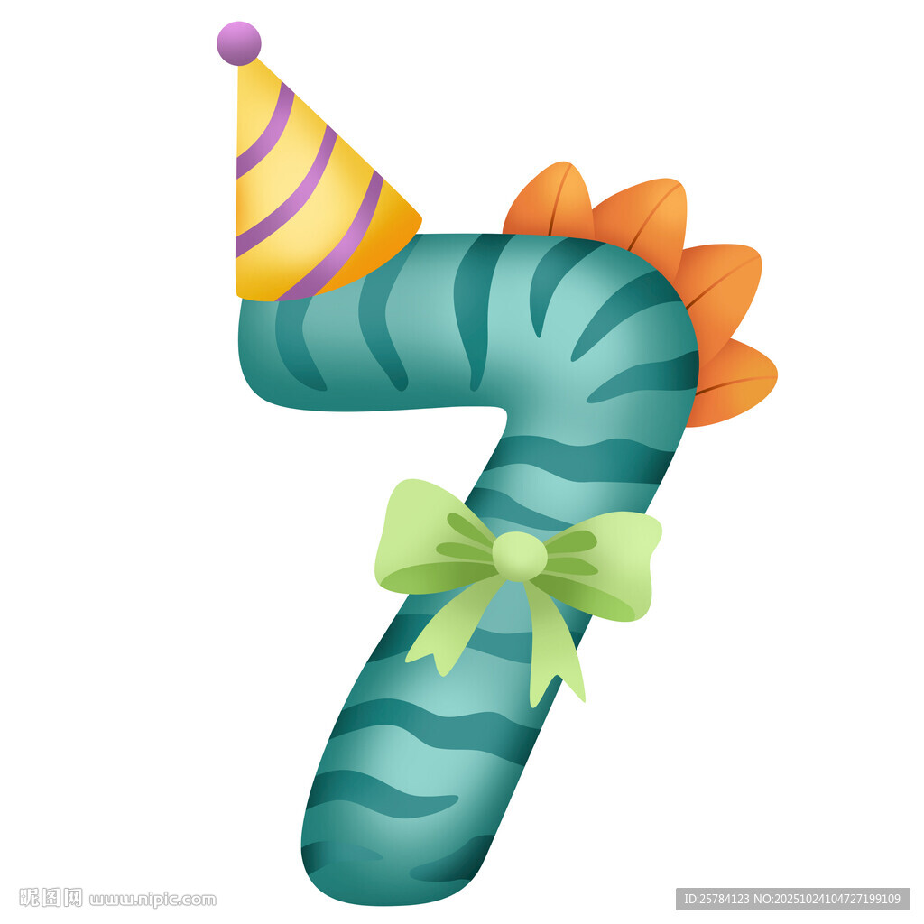 恐龙派对生日数字7倒计时插画