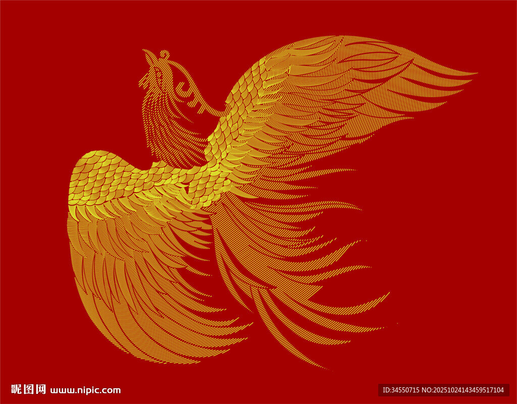 矢量金色凤凰纹样插画设计图案