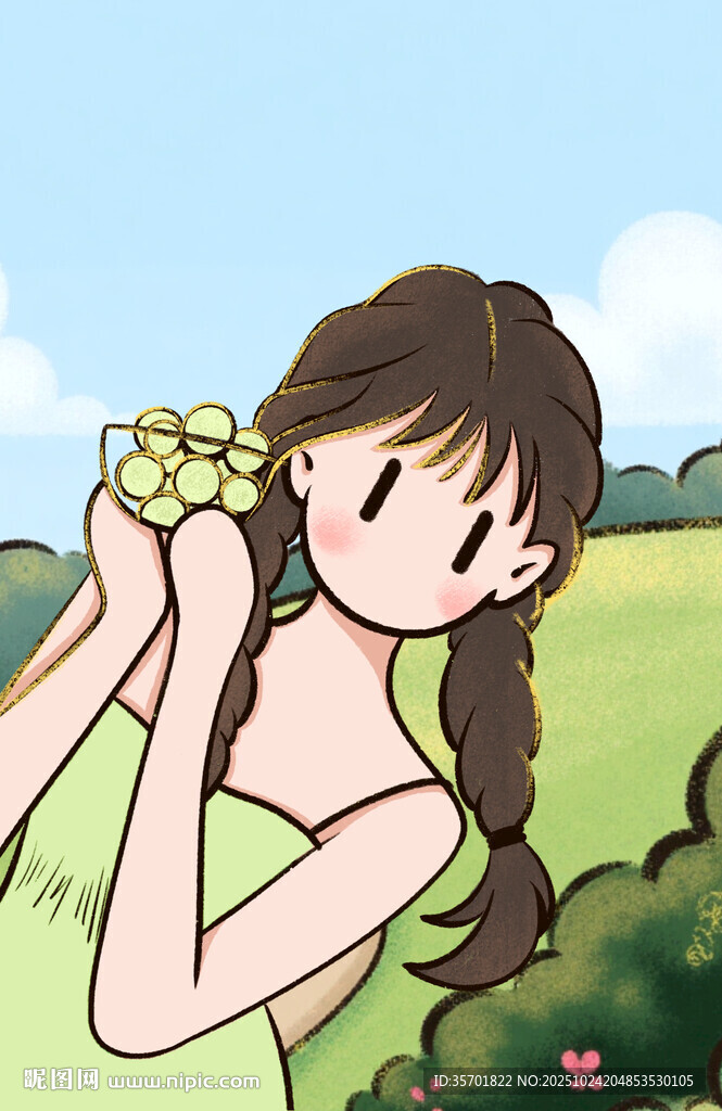 女孩手持花朵面露微笑
