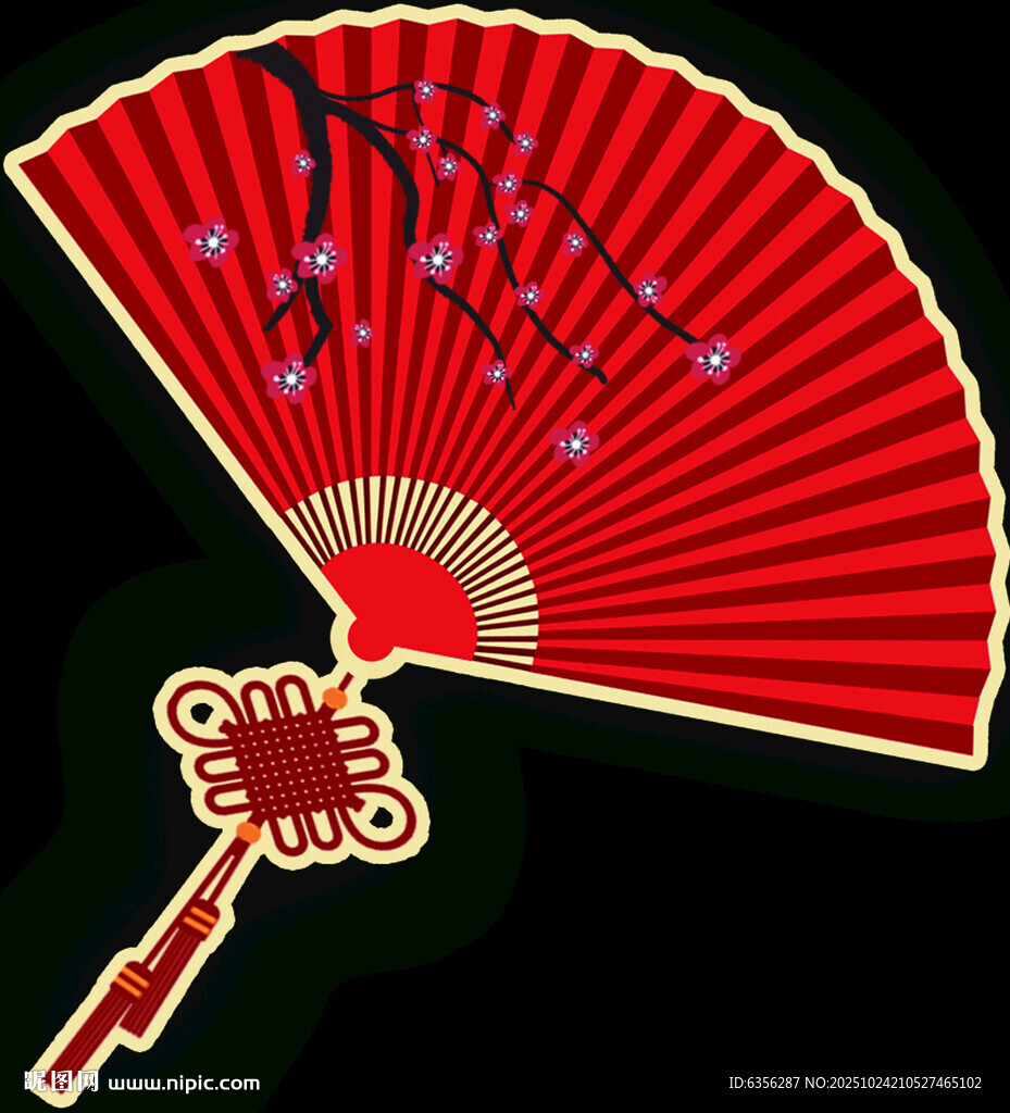 古典红色梅花折扇装饰图案