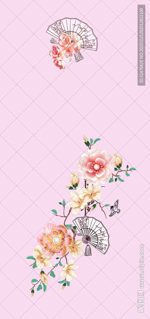 粉色背景中式花卉图案
