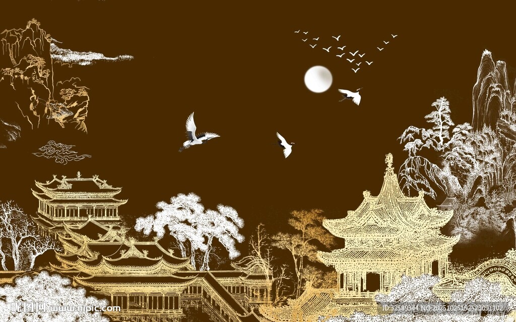 古风中式山水建筑风景图