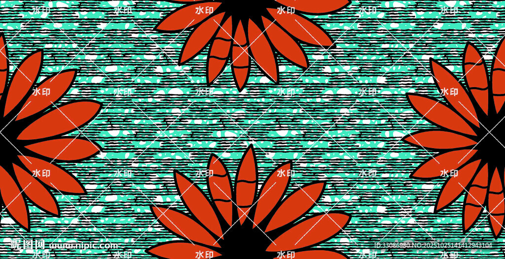 红色花朵绿色背景图案