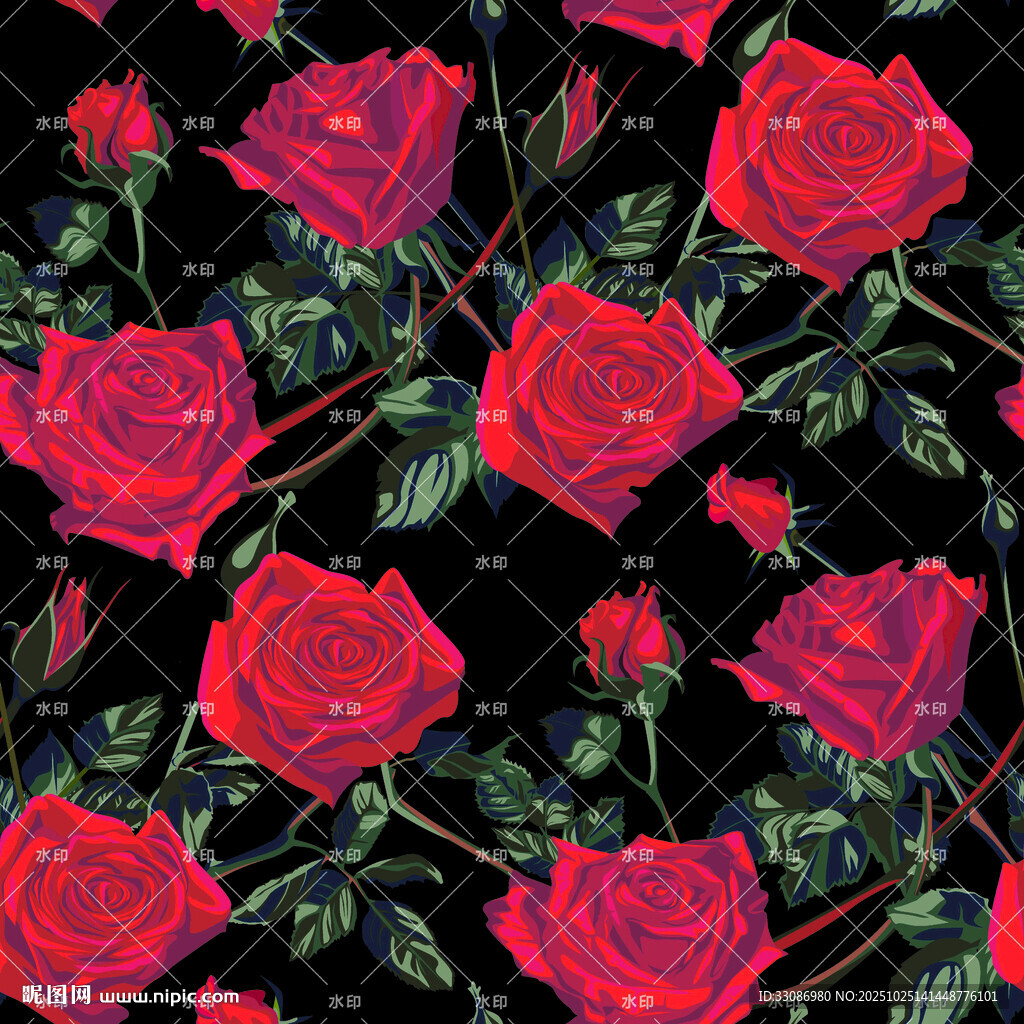 红玫瑰花卉图案背景