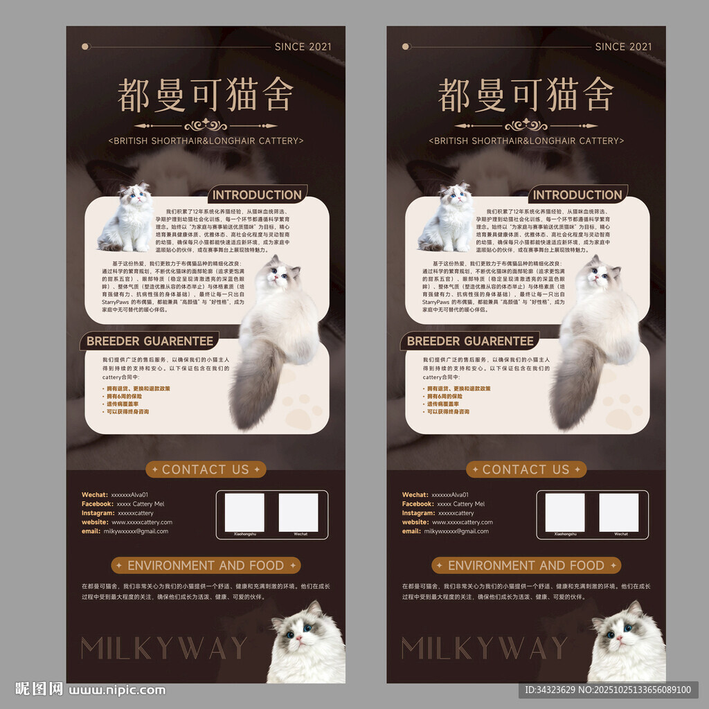 棕色猫舍易拉宝猫粮促销海报