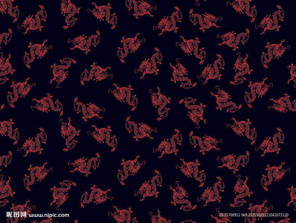 深色底红叶花卉龙图案