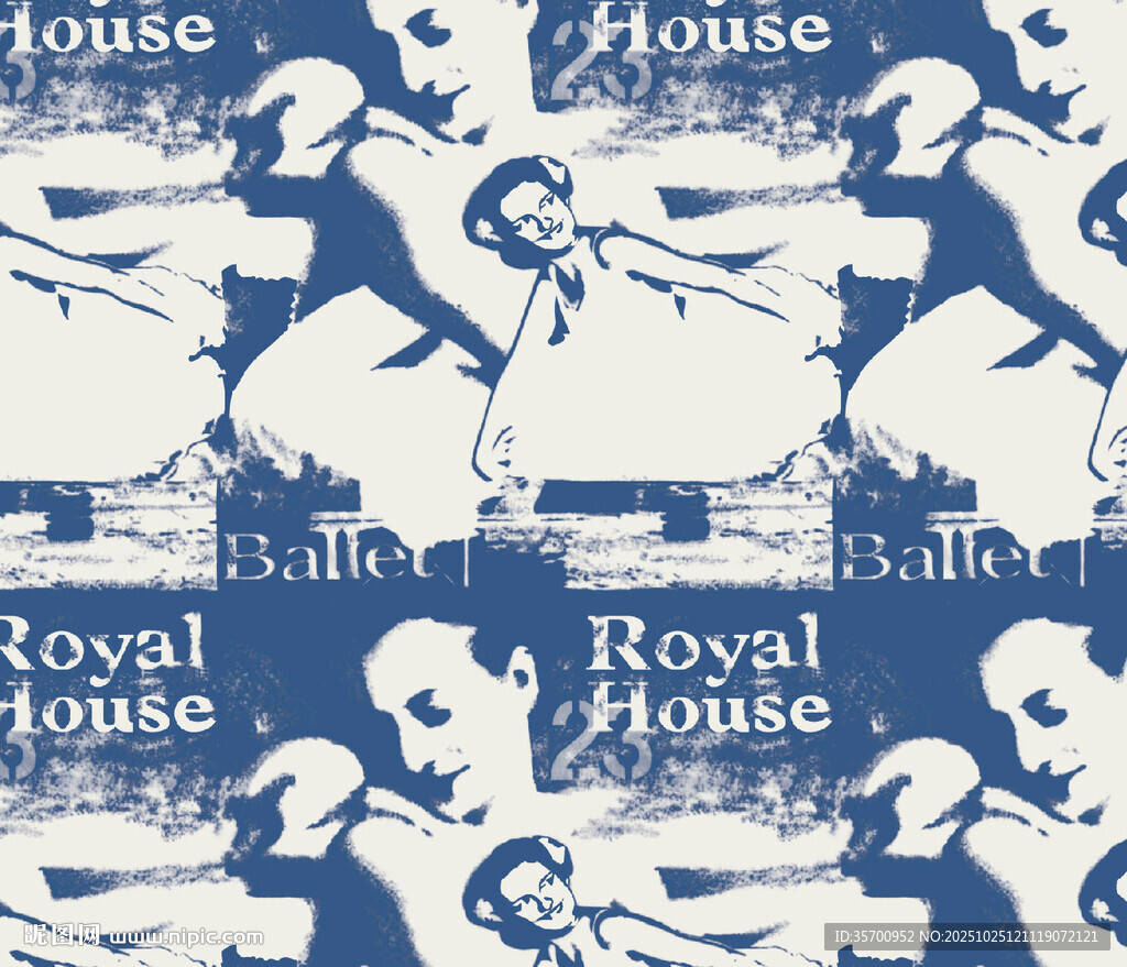 复古皇家芭蕾人物字母图案设计