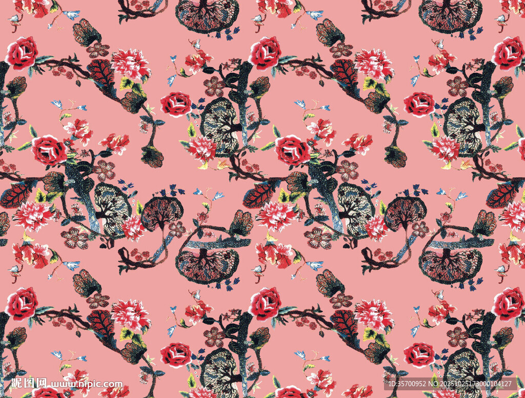 粉色花卉动物图案布料