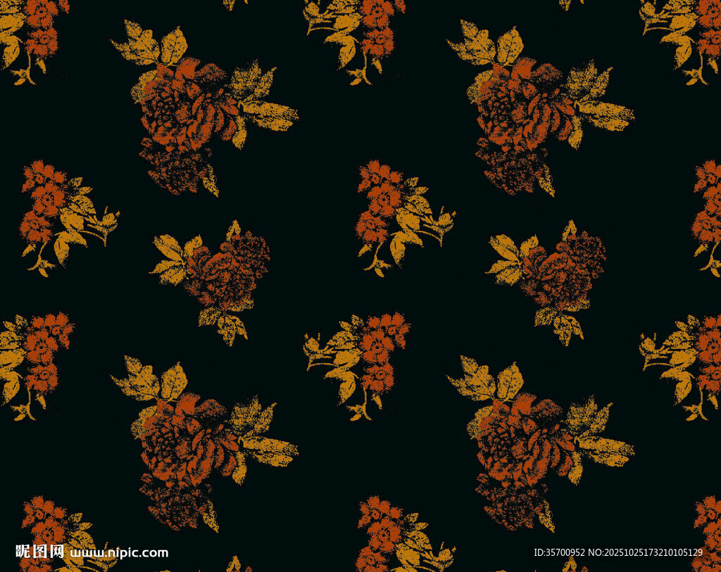 复古花卉黑色背景图案