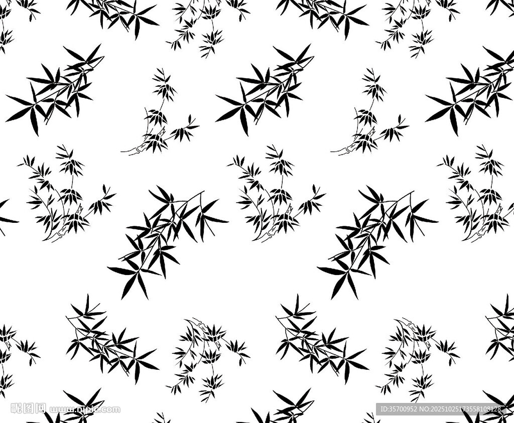 黑白竹叶花卉图案背景