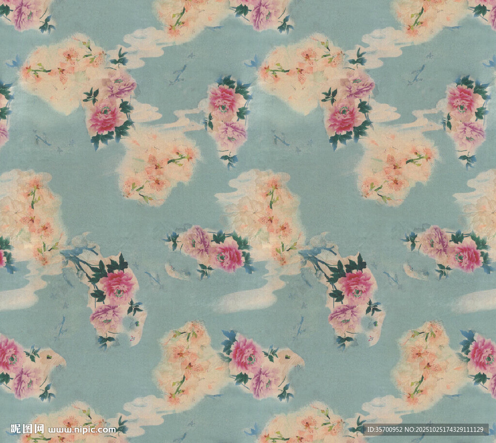 浅蓝色花卉图案布料