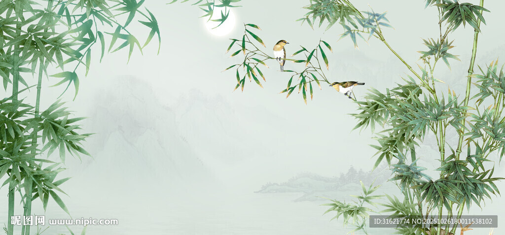 灯箱水墨竹子山水画 