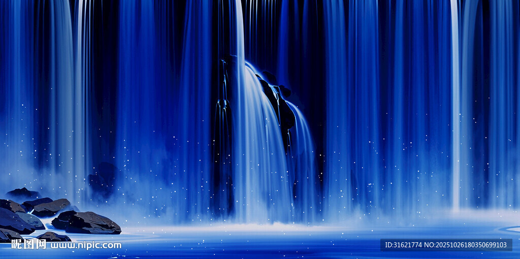 高山流水瀑布山水图