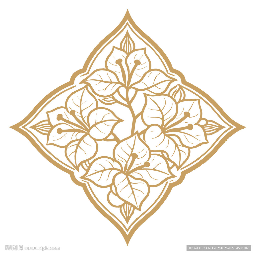 金色花卉几何装饰图案