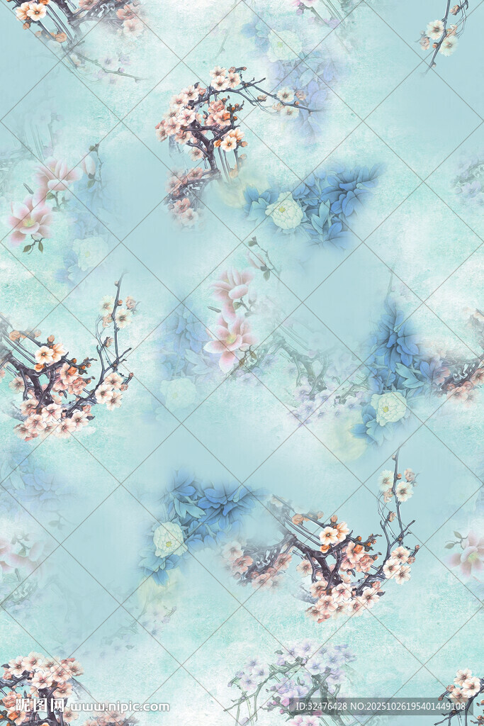 淡蓝花卉水彩图案背景
