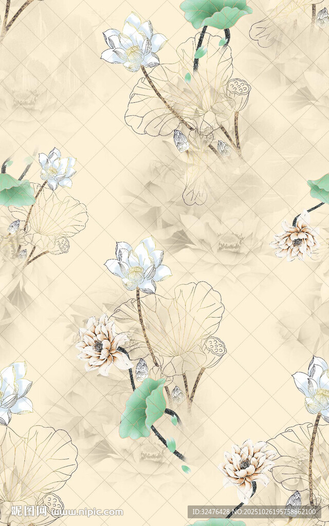 中式水墨荷花背景图