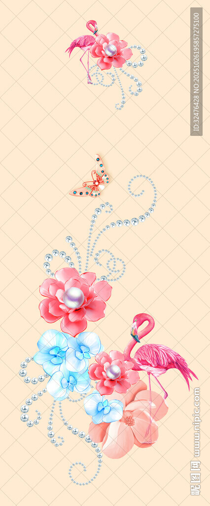 火烈鸟与花卉装饰图案