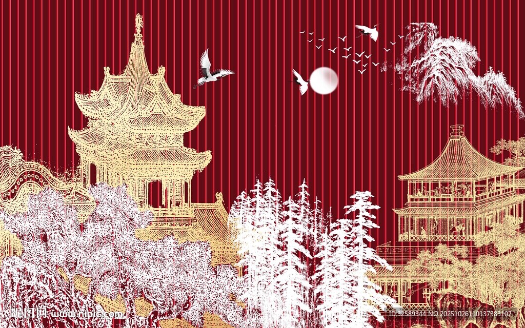 中式古风雪景建筑景观