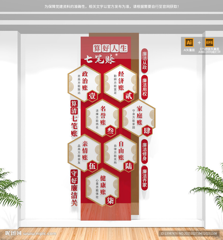 竖版算好人生七笔账廉政文化墙