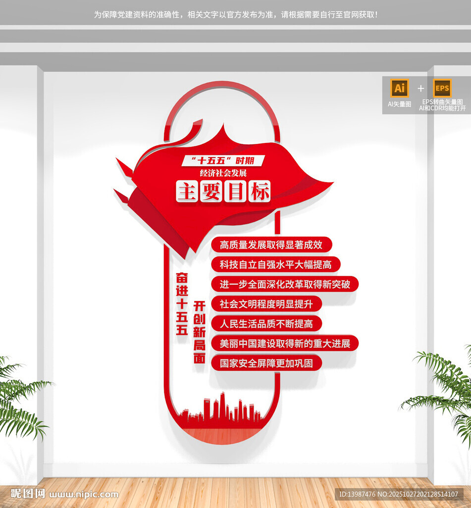 十五五主要目标竖版党建文化墙